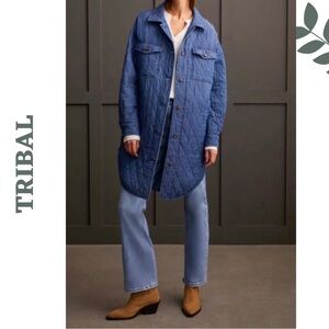 Tribal Quilted Denim Shacket Coat Blue XS NWT